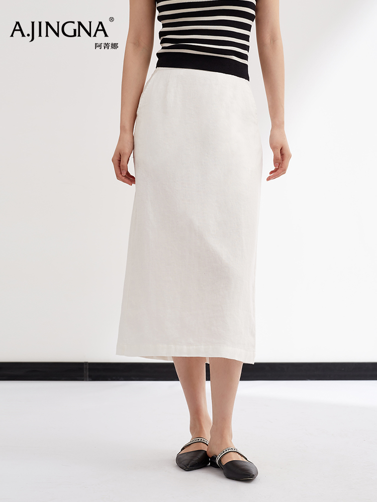 【清爽亚麻】阿菁娜春夏新款清爽亚麻半身裙天然材质吸湿排汗直筒微A遮胯显瘦F31X213001