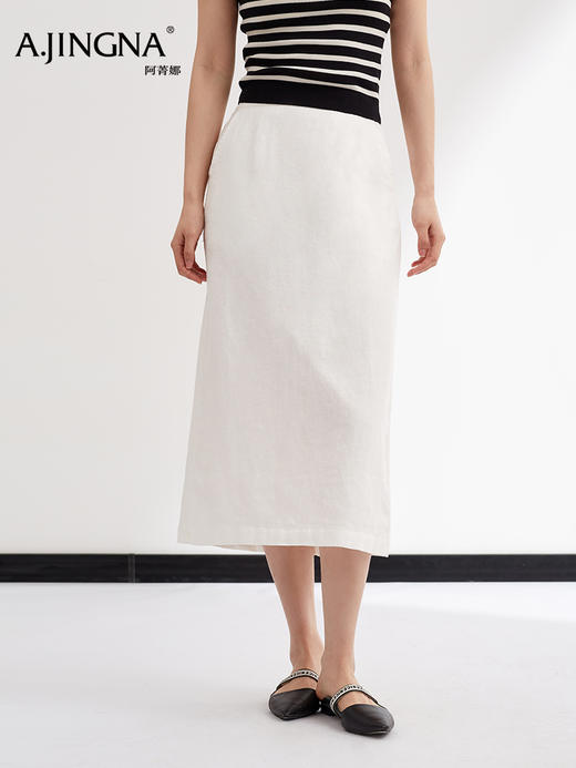 【清爽亚麻】阿菁娜春夏新款清爽亚麻半身裙天然材质吸湿排汗直筒微A遮胯显瘦F31X213001 商品图0