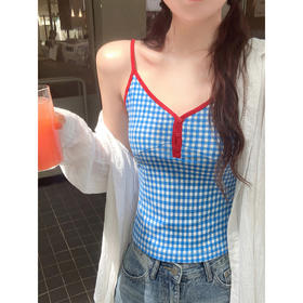 <曾小咸推荐>辣妹风蓝格子吊带背心【预售7-15天发货】