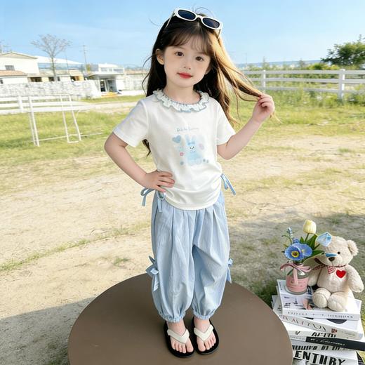 童洛萌女童夏季套装甜美花边领短袖长裤夏装小女孩网红两件套90-150 商品图1