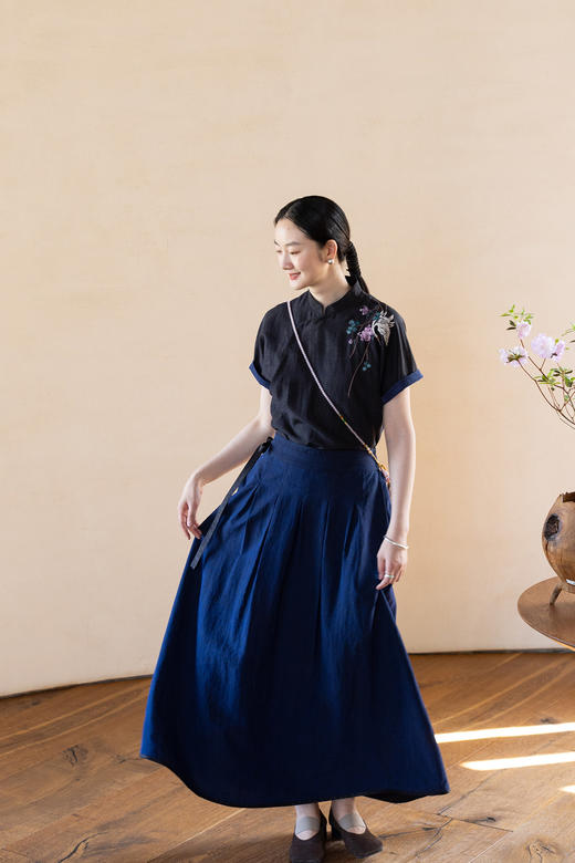 牧衣游原创重磅龟裂纹香云纱半身裙新款显瘦宽松百搭A字裙 四季说 商品图5