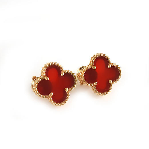 【天然正品】AU750黄金简约时尚定制款红五花玛瑙耳钉15.1*13.1*12.9MM（皆取最大值）030426TJ13 商品图0