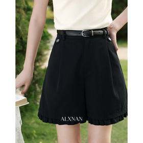 鹿向南「菲林假日」百搭黑色花边阔腿短裤女装夏季高腰外穿休闲裤