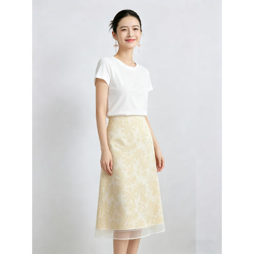 「自」全新升级【铂金会员192/天猫259/差价67】(11435)洛诗琳气质印花半身裙女2026新款高腰拼接网纱开叉A字裙 商品图1