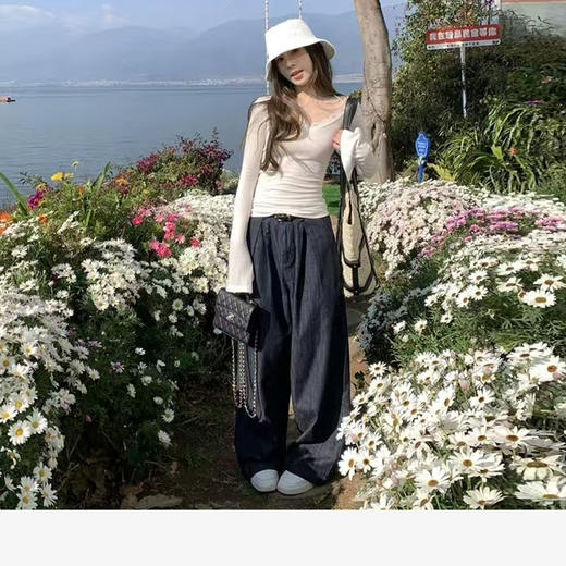 西遇薄款褶皱显瘦防褪色牛仔裤女2026春夏新款高腰宽松直筒阔腿裤SS060280 商品图3