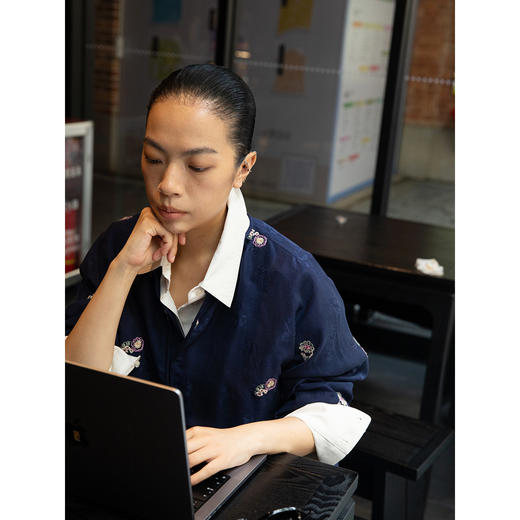 牧衣游原创 匹绣罗莨染外套新款宽松古朴禅意重磅香云纱开衫 花町 商品图3