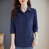 翻领七分袖格子衬衫女士2026春夏季新款中袖格纹衬衣大码显瘦上衣 商品缩略图2