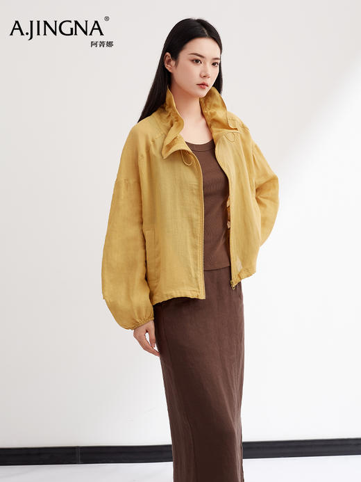 【100%苎麻】阿菁娜春夏新款刚需苎麻防晒衣立领抽绳防风轻薄松弛的户外夹克F31X207001 商品图4