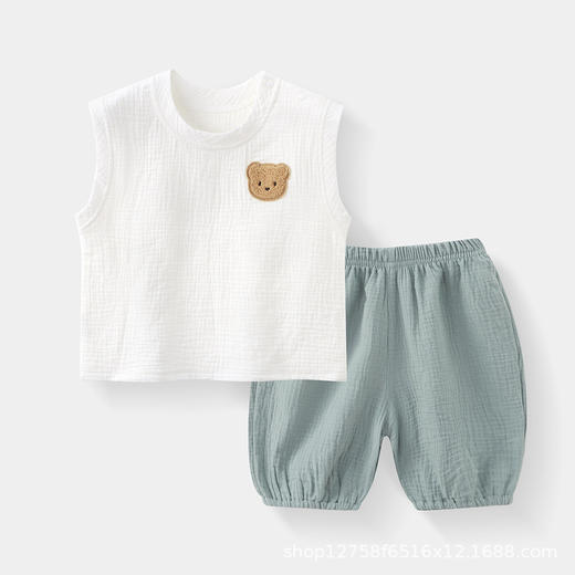 【安全无异味！耐洗不变形】儿童夏季套装韩版宽松新款舒适透气棉纱拼色背心短裤外穿两件套。xb 商品图2