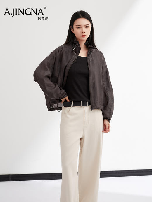 【100%苎麻】阿菁娜春夏新款刚需苎麻防晒衣立领抽绳防风轻薄松弛的户外夹克F31X207001 商品图1