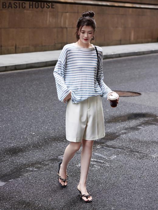 直发 莱赛尔亚麻混纺~ 复古条纹 防晒长袖针织衫 商品图4