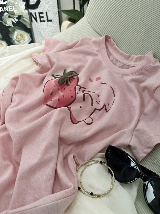 🥰外贸订单❗️显白到发光❗️【草莓免莱赛尔短T】，二十几种彩纱混织💗贴肤自带珍珠母贝般的光晕！145微胖姐妹穿它直接“瘦”出松弛感！  商品图6