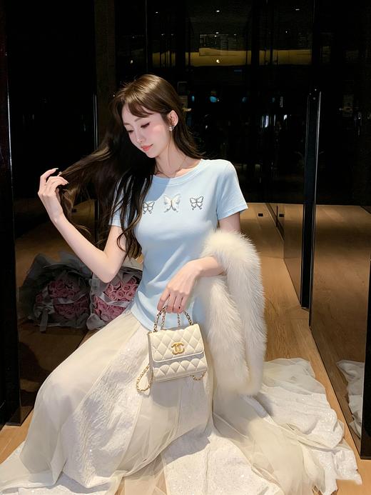 张心子【海蓝云朵】甜美立体蝴蝶结T恤法式上衣 U2604020 商品图3