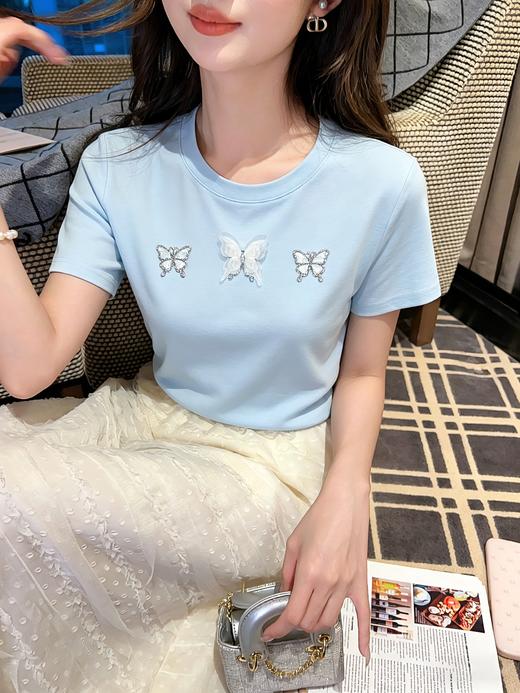 张心子【海蓝云朵】甜美立体蝴蝶结T恤法式上衣 U2604020 商品图9