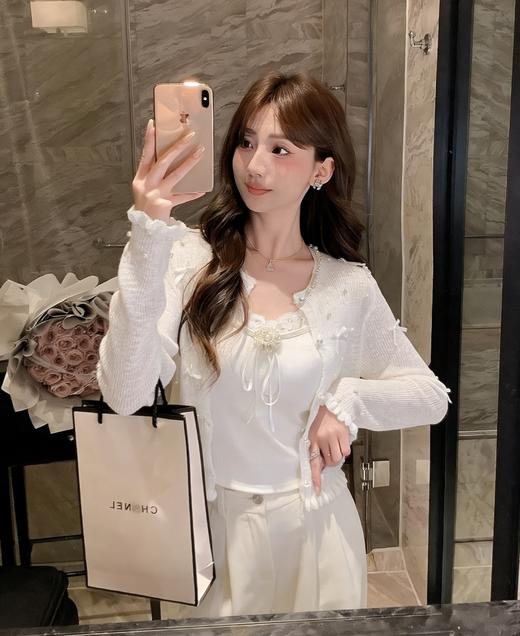 张心子【夏日层次】法式超仙温柔风针织衫木耳边防晒开衫 U2604016 商品图1