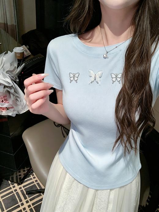 张心子【海蓝云朵】甜美立体蝴蝶结T恤法式上衣 U2604020 商品图1