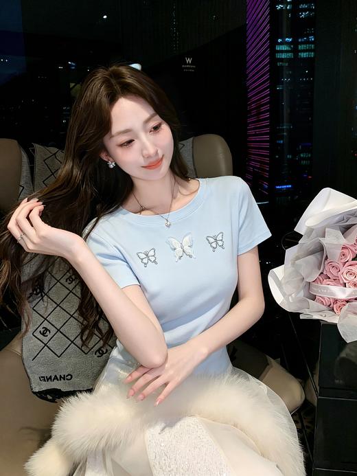 张心子【海蓝云朵】甜美立体蝴蝶结T恤法式上衣 U2604020 商品图2