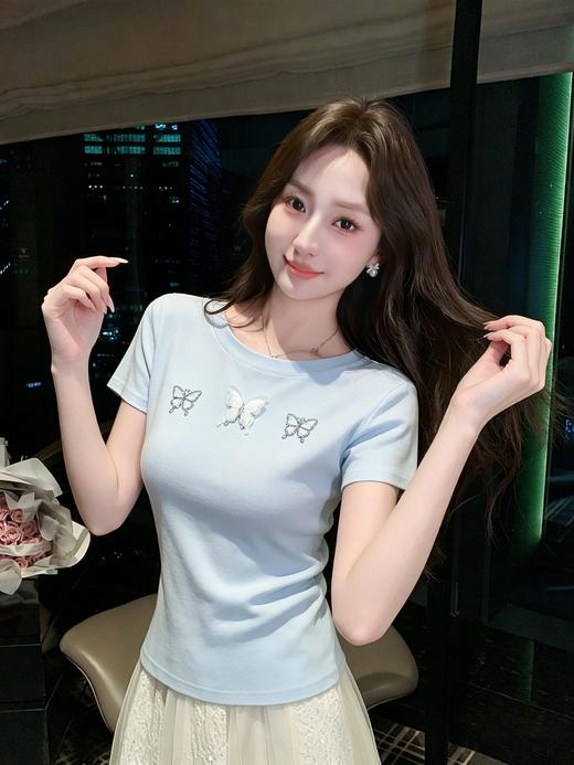 张心子【海蓝云朵】甜美立体蝴蝶结T恤法式上衣 U2604020 商品图0