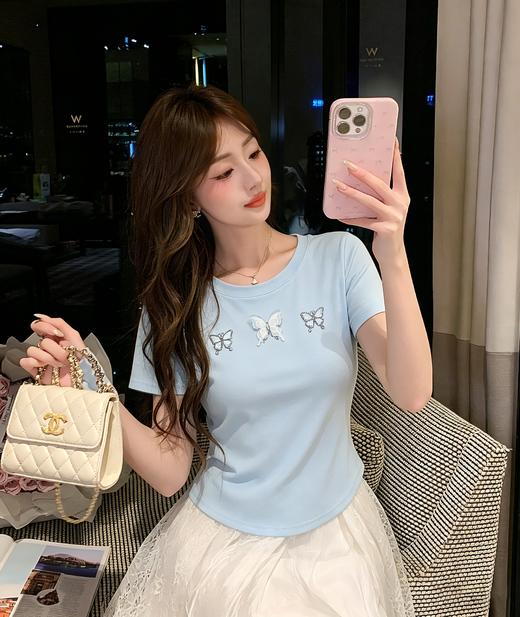 张心子【海蓝云朵】甜美立体蝴蝶结T恤法式上衣 U2604020 商品图10