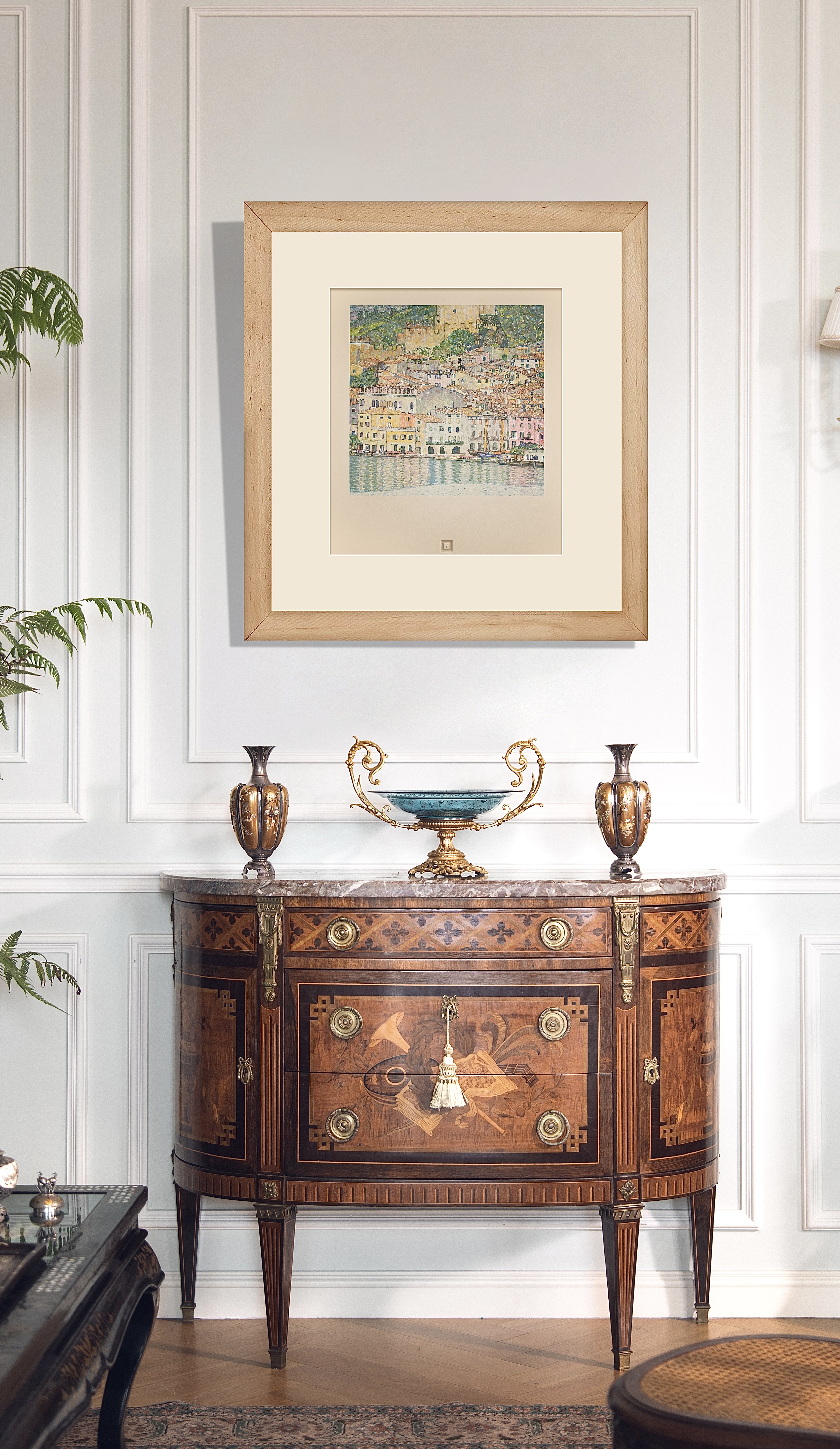 独角鹿西洋古董1931年奥地利出品古斯塔夫·克里姆特《加尔达湖畔马尔切西内 Malcesine on Lake Garda》（第7版）彩色珂罗版艺术版画（限量500版）