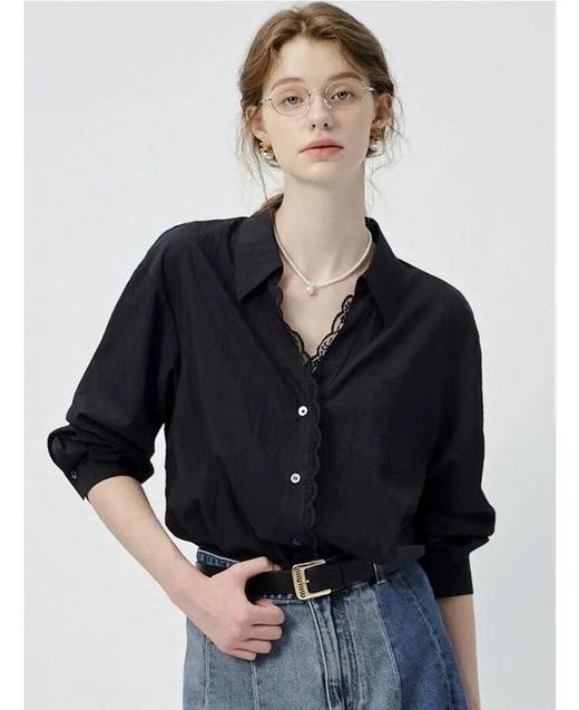 佰飞特复古蕾丝花边衬衫 | V字翻领+蕾丝花边，把温柔焊在身上，低调中透着高级感【3-5天发货】 商品图2