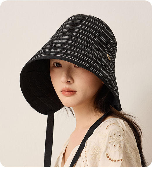 夏季新款韩版条纹渔夫帽,小众透气百搭休闲遮阳帽日系时尚水桶帽JC6168 商品图0