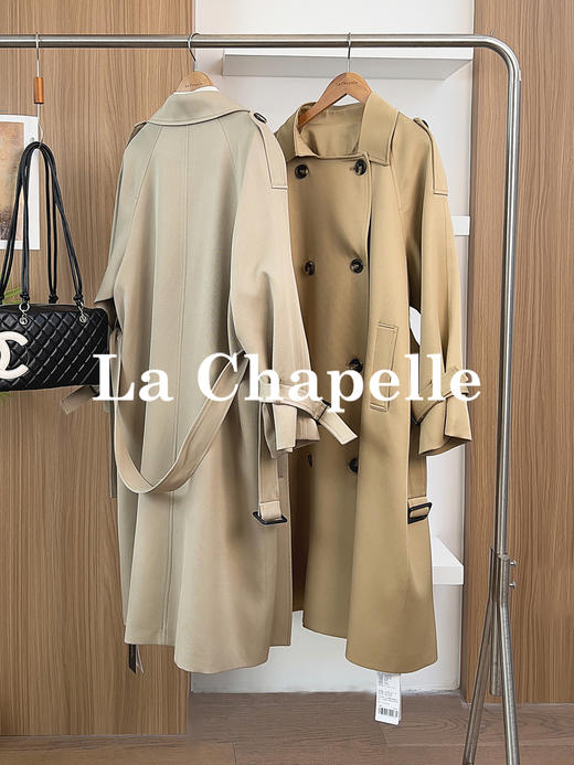 专柜实拍【极简大气！】拉夏贝尔/La Chapelle宽松廓形气质翻领双排扣轻奢高级感中长款过膝腰带风衣 商品图1