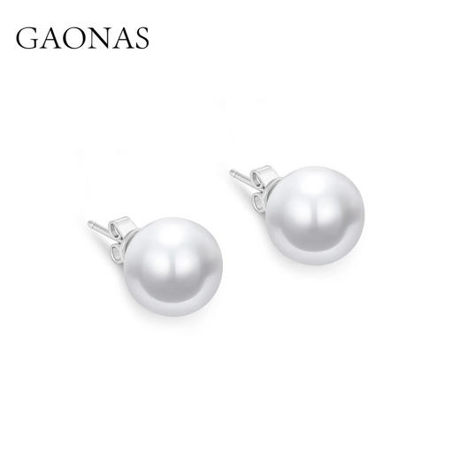 GAONAS 非金属合成锆石耳饰女士贵气经典10mm白色珠耳钉11968EW 商品图2