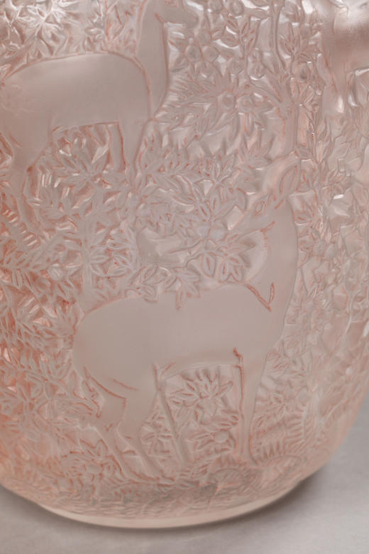 独角鹿西洋古董1932年法国顶级水晶工坊莱俪LALIQUE设计出品「BICHES 小鹿」主题粉色欧泊水晶花瓶 商品图8