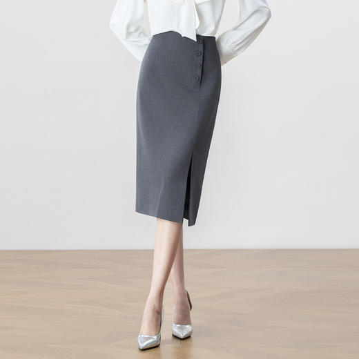 「自」全新升级【铂金会员146/天猫199/差价53】(14211)洛诗琳轻熟简约风开叉半身裙女2026夏季新款显瘦通勤直筒裙 商品图2