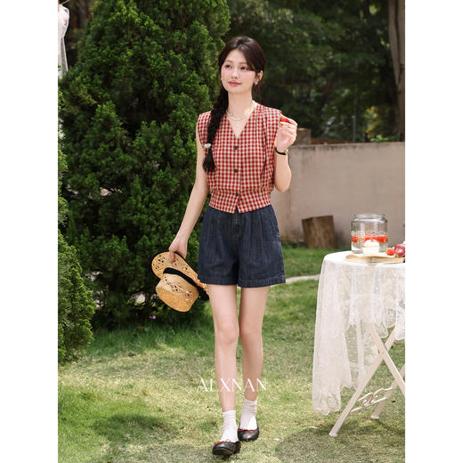 鹿向南【0417/20:00新品前1小时7折限量100件】V领红色吊带背心 商品图1