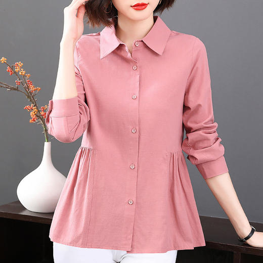 2026年新款大码女装女士衬衫长袖收腰衬衣中年妈妈春秋季裙摆上衣 商品图1
