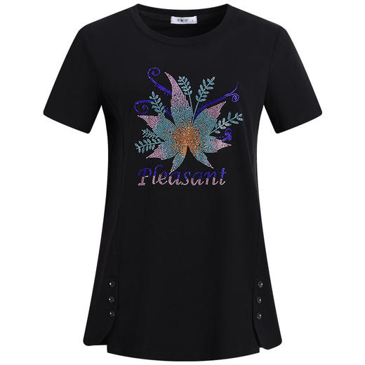 中长款女t恤夏季新款纯棉大码女装时尚烫钻女士短袖遮肚显瘦上衣 商品图4