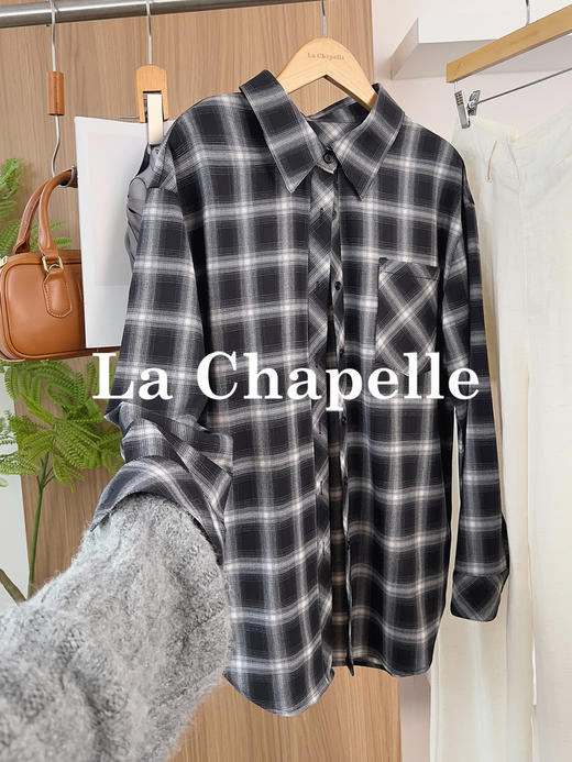 专柜实拍【松弛男友风】拉夏贝尔/La Chapelle复古显瘦时尚翻领长袖衬衫内搭叠穿通勤百搭上衣 商品图3