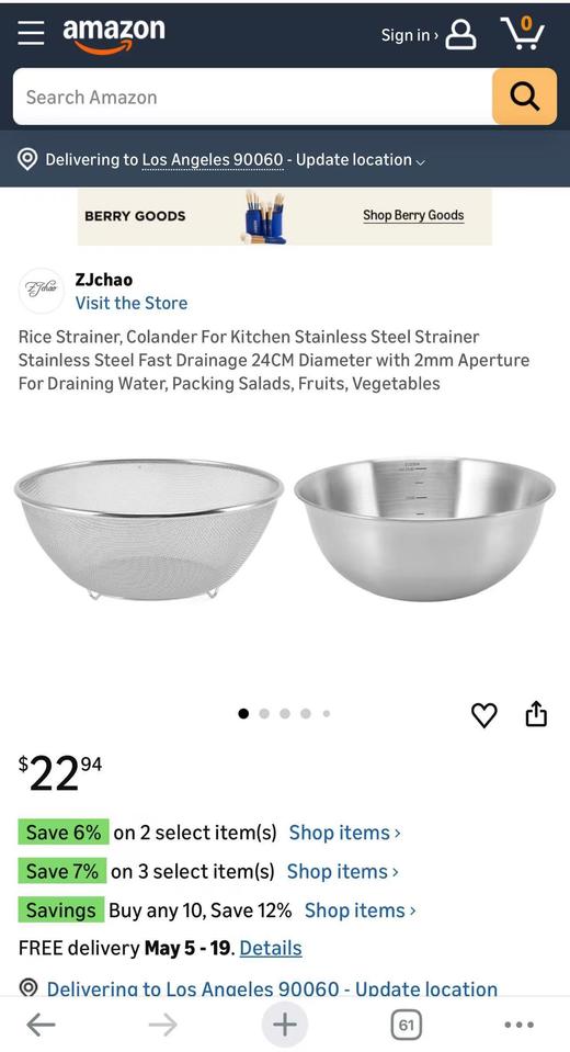 纯元！家家b备 TARHUNZ不锈钢沥水篮2件套装 ！ 商品图1