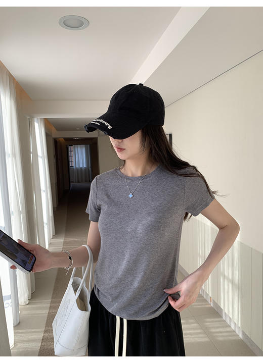 AVANN莱赛尔天丝羊毛短T短袖 圆领立领修身显瘦打底衫夏款 商品图6