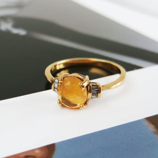 【天然正品】AU750黄金镶钻镶天然近1克拉火欧珀（好运、浪漫）蛋面戒指11号（戒圈可改）281025AH47 商品图3