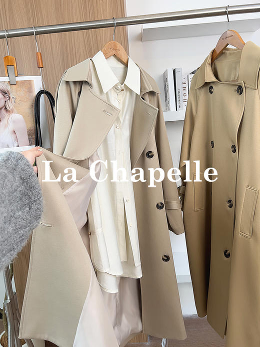 专柜实拍【极简大气！】拉夏贝尔/La Chapelle宽松廓形气质翻领双排扣轻奢高级感中长款过膝腰带风衣 商品图2