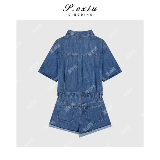 PanYiXiu/潘依绣天丝重工水洗松弛减龄显瘦牛仔连体短裤S99008 商品图2