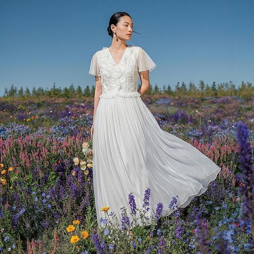 【林栖设计小店】软风醉香|米白色镂空蕾丝温柔荷叶边夏新款连衣裙子1962180 商品图0