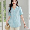 短袖衬衫女上衣夏季2025新款纯棉休闲衬衣中长款大码宽松半袖小衫 商品缩略图0