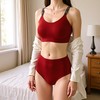【乳胶果冻承托，舒适又聚拢】新款无痕内衣女士英文带裸感乳胶果冻承托力套装大红色大码文胸女。xb 商品缩略图1