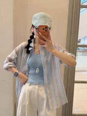 【门店同款】ENJOY夏季条纹衬衫背心两件套 171158030