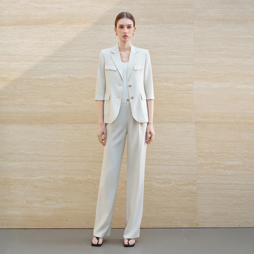 IWY/米色七分袖西装套装女收腰系带高级感职场通勤商务穿搭6CP02 商品图3