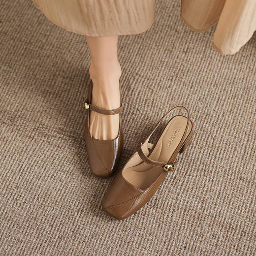 阿么手工女鞋法式气质粗跟凉鞋夏季外穿百搭简约风后空工作鞋5CM 商品图4