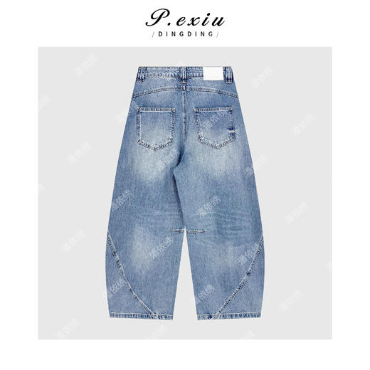 PanYiXiu/潘依绣100%棉重工水洗磨白多片式剪裁宽松弯刀牛仔裤 S8191 商品图2