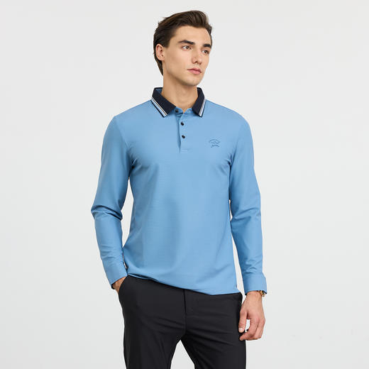 【高弹舒适】男装长袖翻领T恤2026春季新款休闲撞色上衣男POLO衫 商品图1
