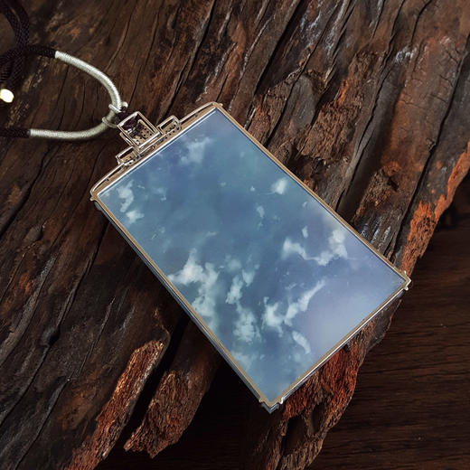 【天然正品】A货翡翠AU750收藏级白金镶钻镶天然细腻糯冰种浅紫雪花棉平安无事牌翡翠吊坠项链060426NJS18 商品图5