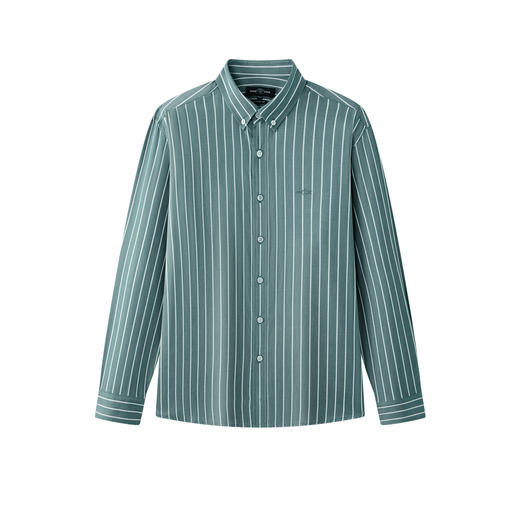 【纯棉】德鲨男装绿色长袖衬衫2026春新款休闲条纹打底上衣男衬衣 商品图4