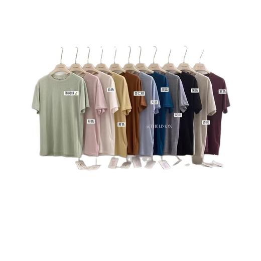 柠檬绿茶ins博主极简夏季糖果色简约显瘦T恤圆领短袖套头上衣  NDK-T2006 商品图4